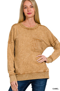 Acid Wash Sweatshirt with Front Pocket