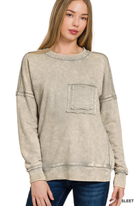 Acid Wash Sweatshirt with Front Pocket