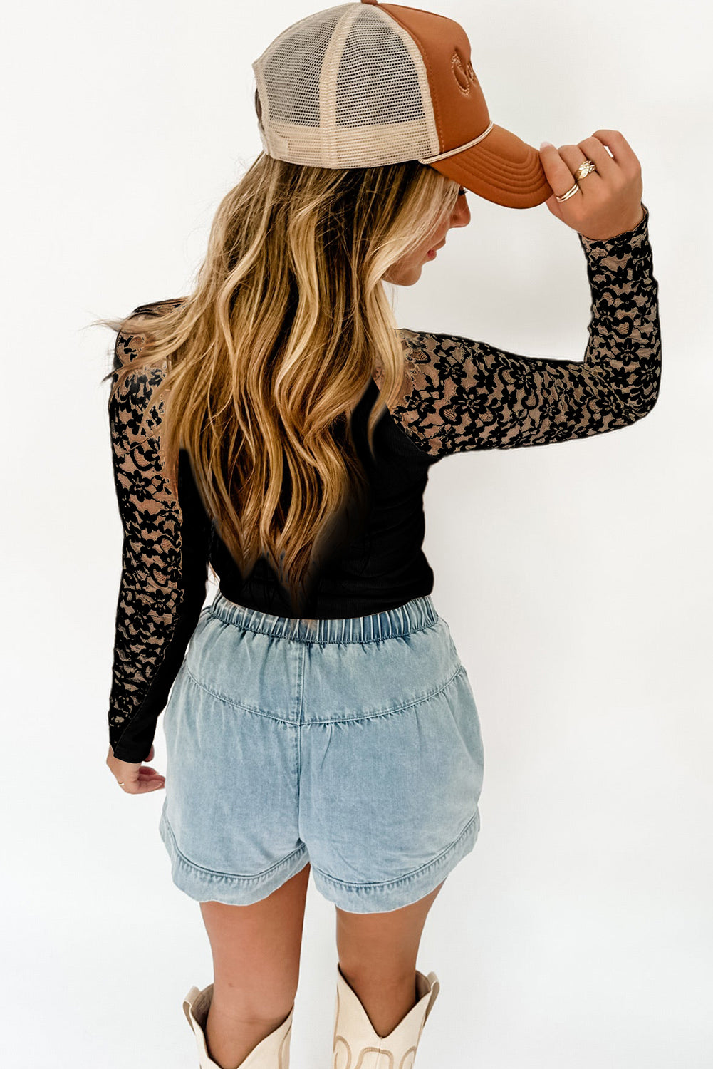Black Floral Lace Long Sleeve Top