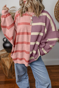 Striped Colorblock Drop Shoulder Sweater (Asst. Colors)