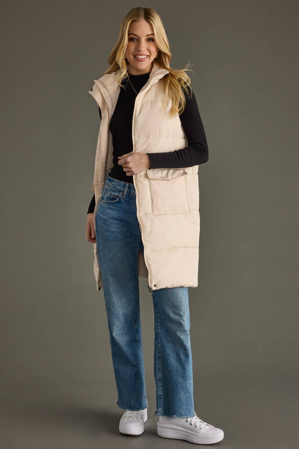 Long Puffer Vest Ivory