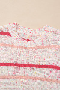 Pink Striped Confetti Drop Sleeve Knit Sweater