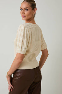 Short Sleeve Cable Knit Sweater - Asst. Colors