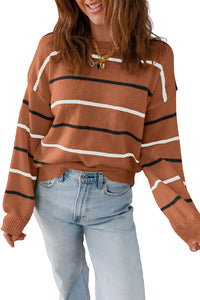 Rust Striped Drop Shoulder Sweater