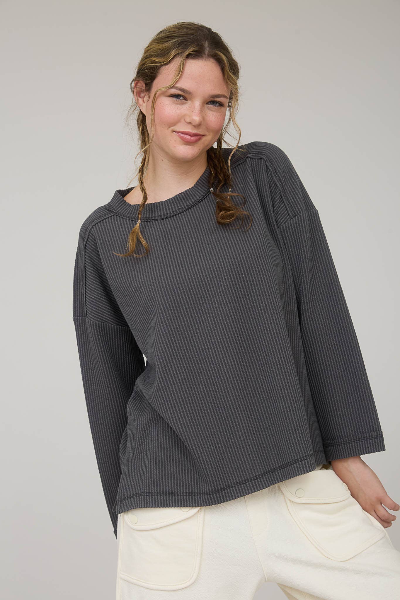 Ribbed Long Sleeve Top - Asst. Colors