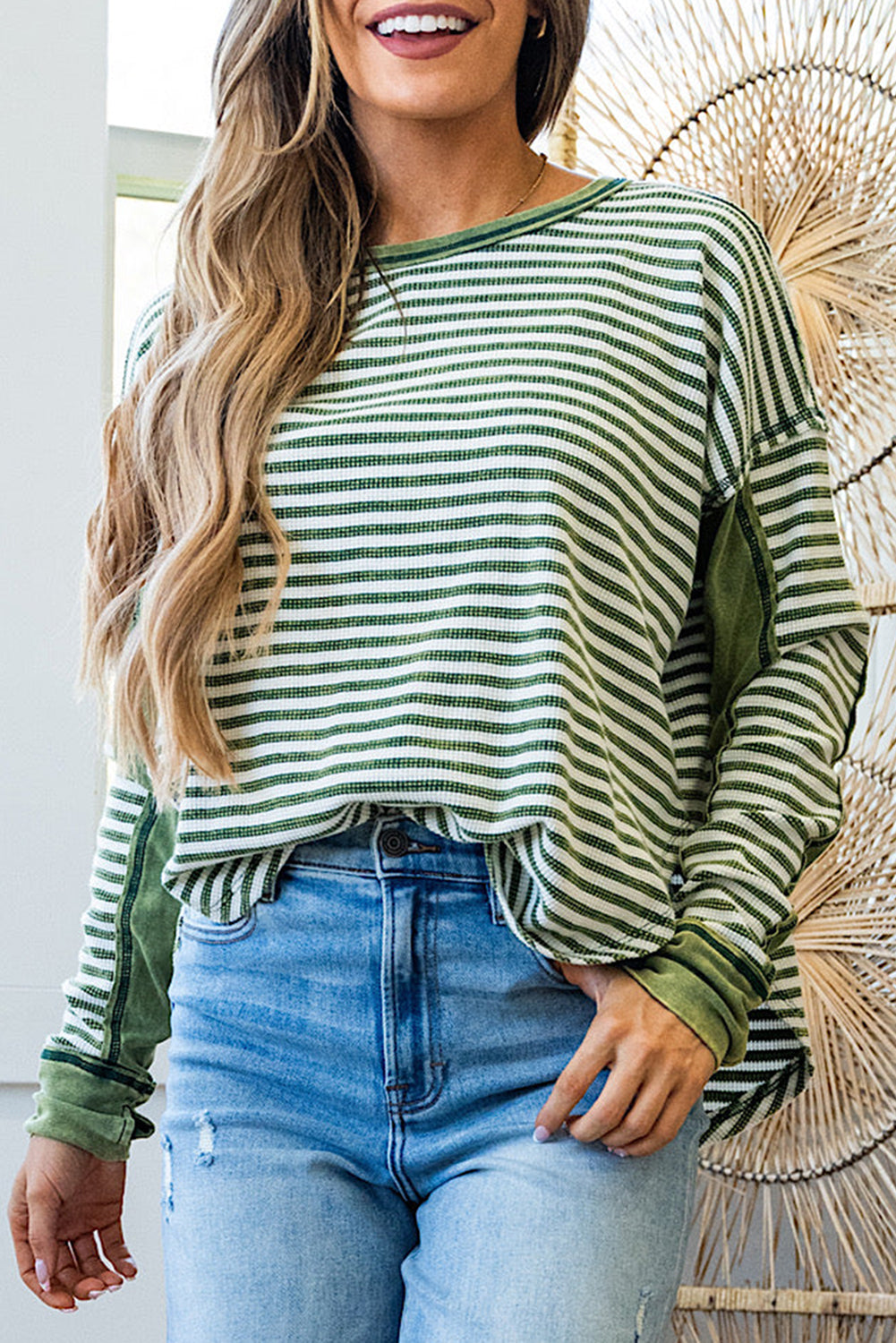 Green Striped Patchwork Top