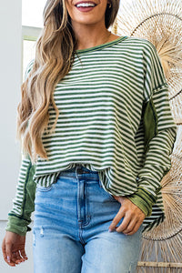 Green Striped Patchwork Top
