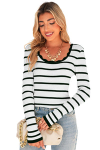 Striped Scallop Neck Sweater
