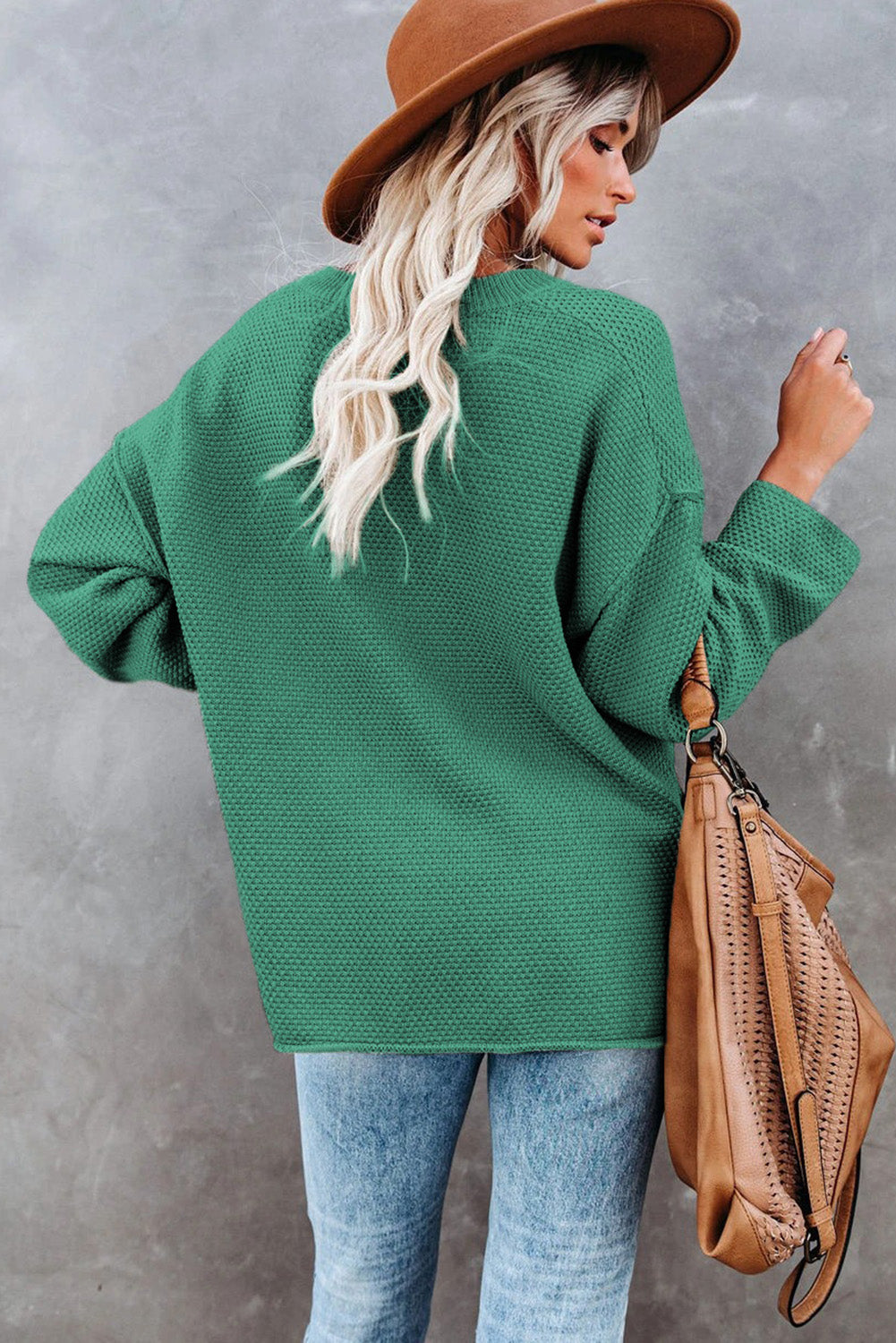 Green Waffle Knit Henley Sweater