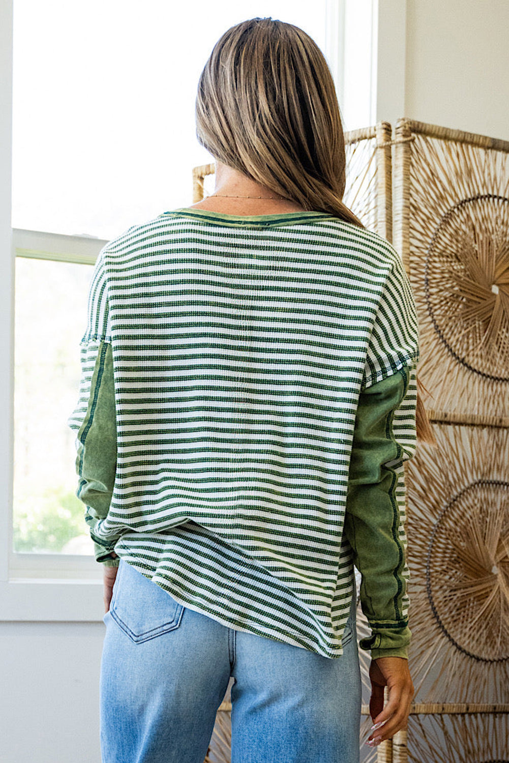 Green Striped Patchwork Top