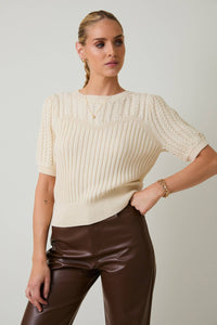 Short Sleeve Cable Knit Sweater - Asst. Colors