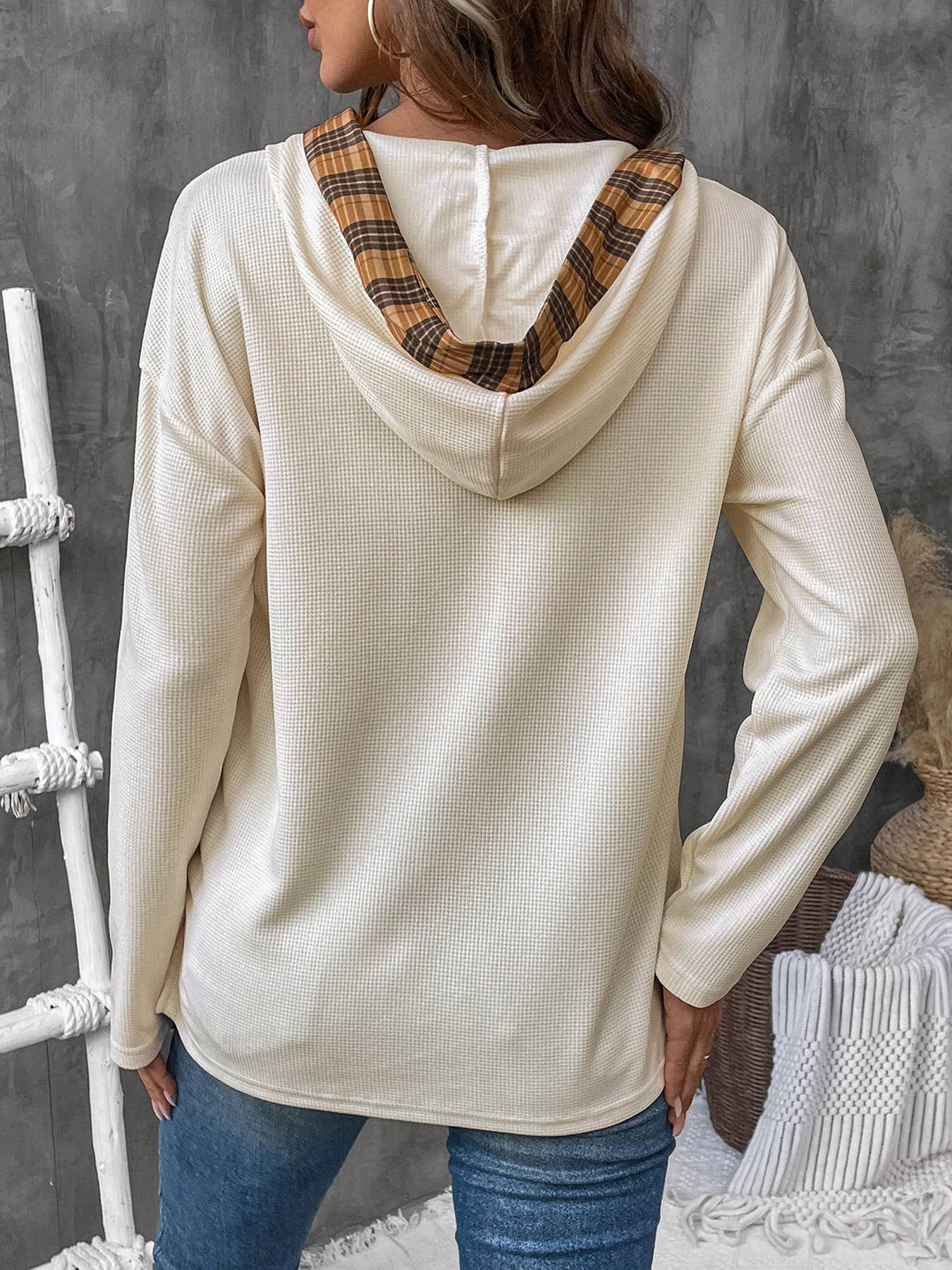Cozy Plaid Trim Pullover