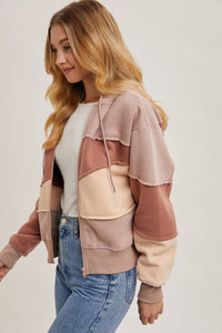 Blush Color Block Full Zip Hoodie