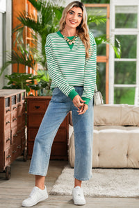 Green Striped Crewneck Sweatshirt