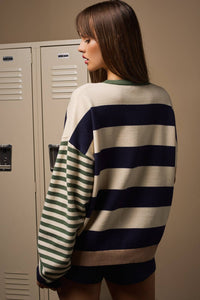 Navy & Green Striped Sweater