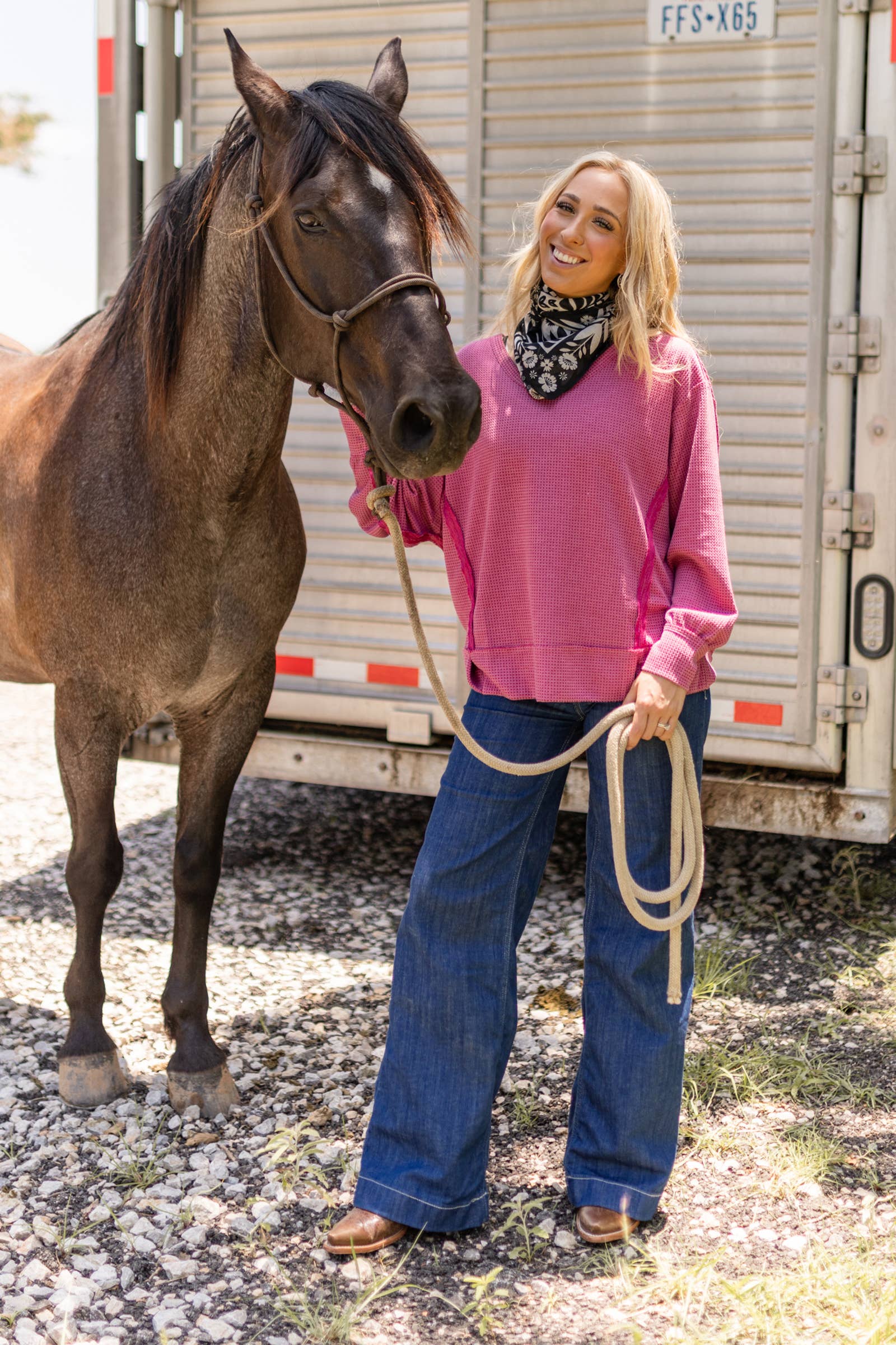 2 Tone Thermal Knit Top - Asst. Colors