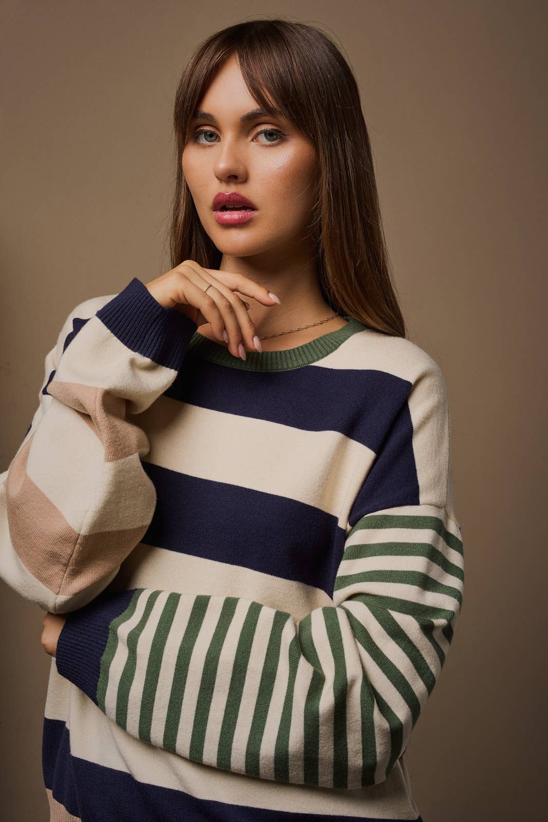 Navy & Green Striped Sweater