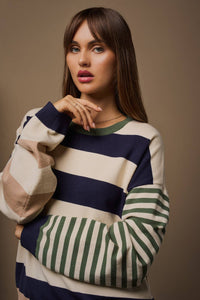 Navy & Green Striped Sweater
