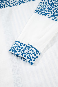 Blue Leopard Striped Patchwork Button-up Shirt