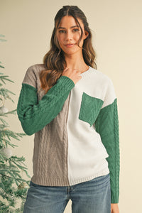 Vineyard Green Colorblock Pocket Sweater