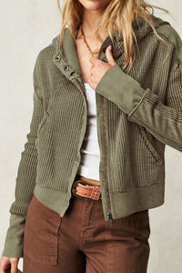 Olive Waffle Zip Up Hoodie