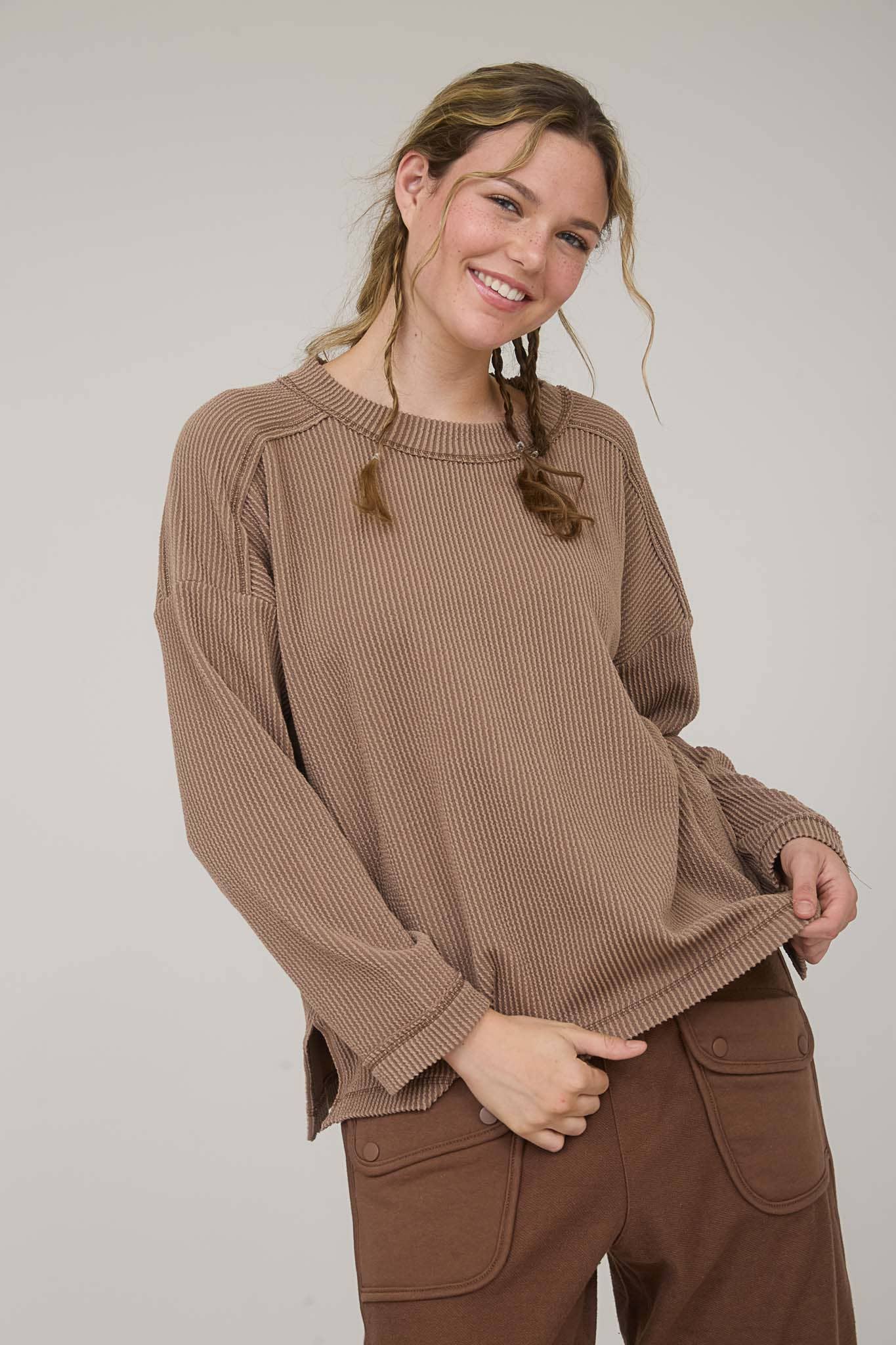 Ribbed Long Sleeve Top - Asst. Colors
