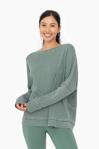 Waffle Ribbed Round Neck Pullover - Asst. Colors