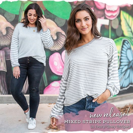 $20.00 SALE - G&L Gray Striped Pullover