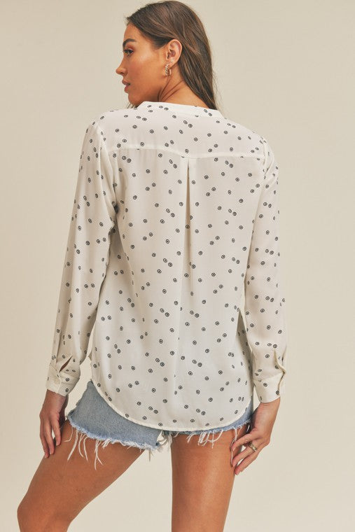 Ivory Blouse with Black Circles