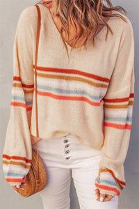 $20.00 SALE - Sweater - Striped V Neck