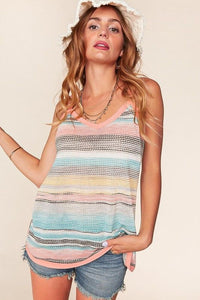 $10.00 SALE - Multi Striped Waffle Tank