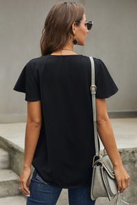 $10.00 SALE - Black V Neck with Ruffle Sleeve