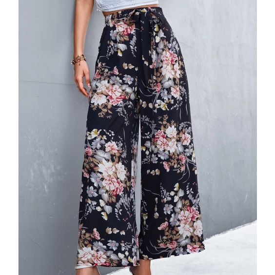 $20.00 SALE - Black Floral Wide Leg Pant